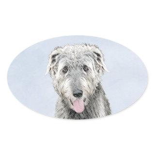 Irish Wolfhound Painting - Cute Original Dog Art Oval Sticker