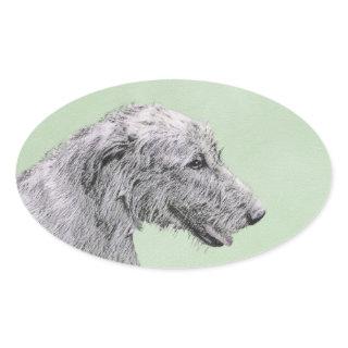 Irish Wolfhound Painting - Cute Original Dog Art Oval Sticker