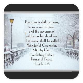 Isaiah 9:6 For to us a Child is Born, Christmas Square Sticker