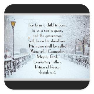 Isaiah 9:6 For to us a Child is Born, Christmas Square Sticker
