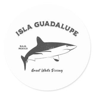 Isla Guadalupe Great White Shark Diving distressed Classic Round Sticker