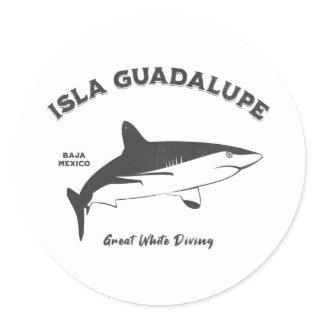 Isla Guadalupe Great White Shark Diving distressed Classic Round Sticker