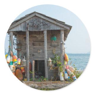 Island Fishing Shack Classic Round Sticker