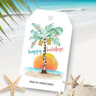 Island Holiday Palm Tropical Beach Christmas Gift Tags