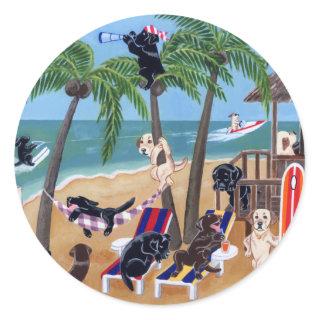 Island Summer Vacation Labradors Classic Round Sticker