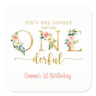 Isn't She Onederful Girl 1st Birthday Party Square Sticker