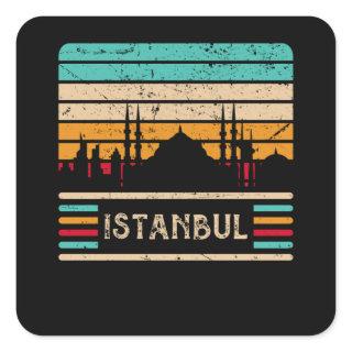 Istanbul Vintage Skyline Sultan Mosque Turkey Square Sticker