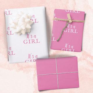 It`s a Girl Pink Typography Baby Girl Baby Shower  Sheets