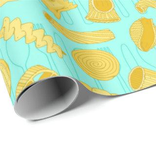Italian Chef Pasta Shapes Food Pattern Blue