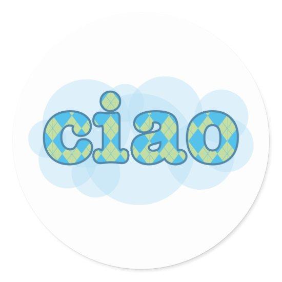 italian ciao with argyle classic round sticker