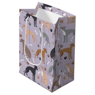 Italian Greyhound Dog Bones and Paws Medium Gift Bag