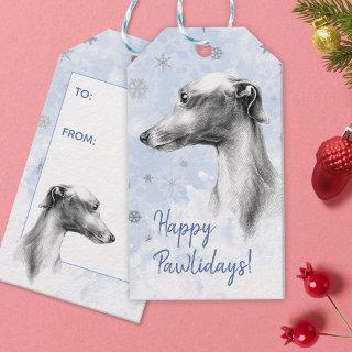 Italian Greyhound dog portrait Snowflakes in blue Gift Tags