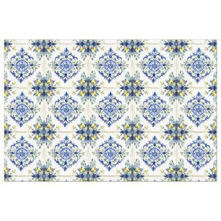 Italian Lemon Floral Tile Blue and White Decoupage Tissue Paper