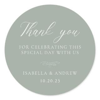 Italian Solid Sage Green Wedding  Classic Round Sticker