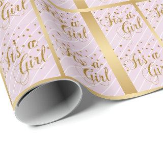 It's a Baby Girl - Pink and Gold Confetti Dots