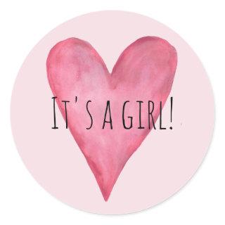 It's a Baby Girl Pink Heart Birth Announcement Classic Round Sticker