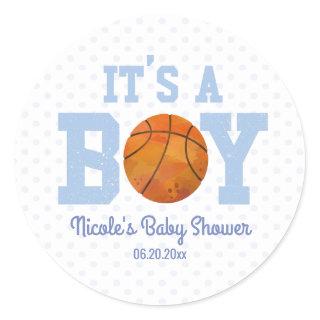 It's A Boy! Basketball Baby Shower Party Favor Classic Round Sticker