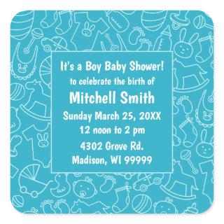 It's a Boy Blue Baby Shower Save the Date Square Sticker