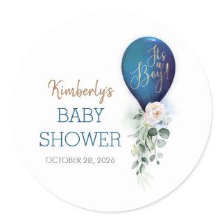 It's A Boy Blue Balloon Baby Shower Classic Round Sticker