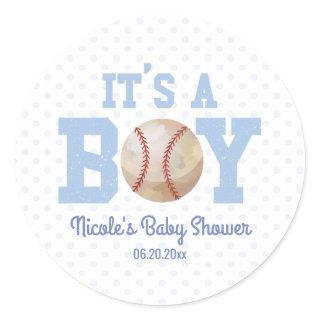 It's A Boy! Blue Baseball Baby Shower Party Favor Classic Round Sticker