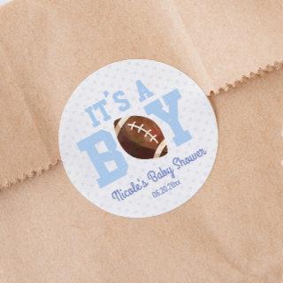 It's A Boy! Blue Football Baby Shower Party Favor Classic Round Sticker