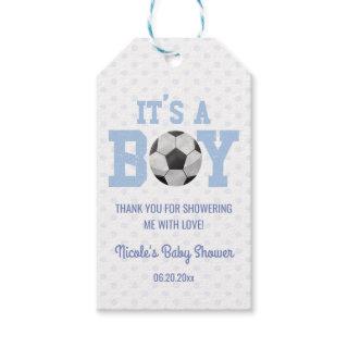 It's A Boy! Blue Soccer Ball Baby Shower Gift Tags