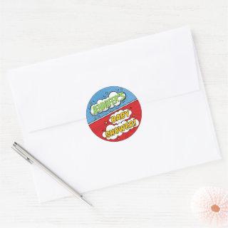 Its A Boy Comic Book Superhero Baby Shower Classic Round Sticker