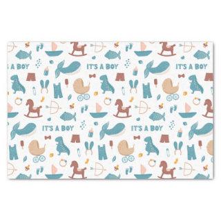 Its a boy. Cute blue funny animals toy baby shower Tissue Paper