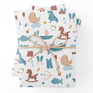 Its a boy. Cute blue funny animals toy baby shower  Sheets