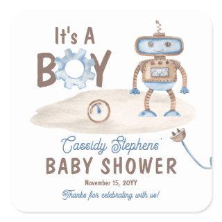 It's A Boy Cute Blue | Greige Robot Baby Shower  Square Sticker