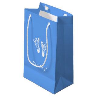 Its a Boy Cute Blue Newborn Baby Boy Footprints Small Gift Bag