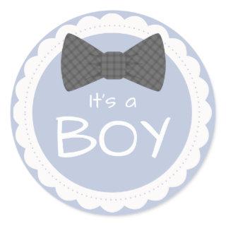 It's A Boy Gray Bow Tie Classic Round Sticker