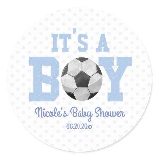 It's A Boy! Soccer Ball Baby Shower Party Favor Classic Round Sticker