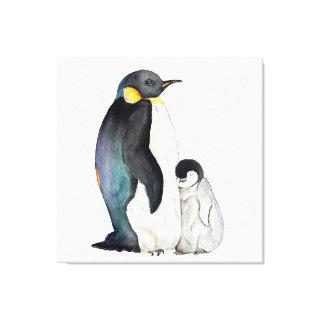 It's a family of penguins watercolor drawing canvas print