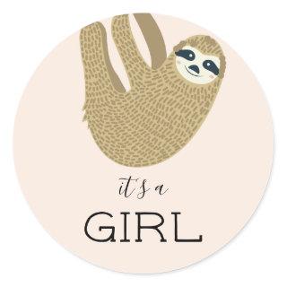 It's a Girl Sloth Classic Round Sticker