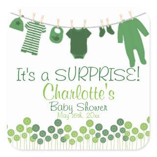 It's A SURPRISE! Clothesline Baby Shower Square Sticker