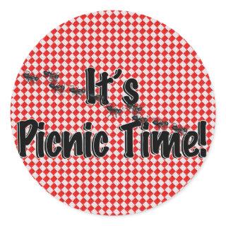 It's Picnic Time! Red Checkered Table Cloth w/Ants Classic Round Sticker
