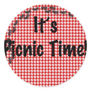 It's Picnic Time! Red Checkered Table Cloth w/Ants Classic Round Sticker