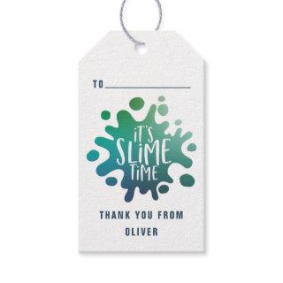 Its slime time blue green rainbow party thank you gift tags