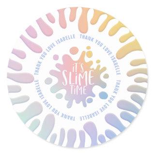 Its slime time rainbow splat birthday party classic round sticker