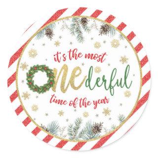It's the Most ONEderful Time of the Year (Wreath) Classic Round Sticker