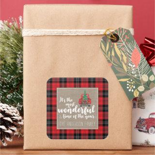 It's the Most Wonderful Time of the Year Plaid Square Sticker