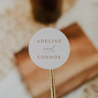 Ivory and Gold Gold Calligraphy Wedding Classic Round Sticker