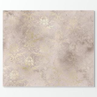 Ivory and Gold Grunge Distressed Damask