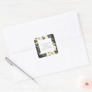 Ivory Bloom | Personalized Floral Frame Wedding Square Sticker