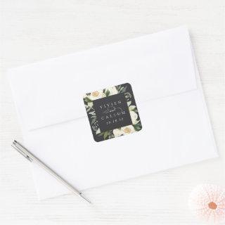 Ivory Bloom | Personalized Floral Frame Wedding Square Sticker