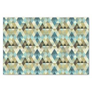 Ivory Brown Teal Blue Diamond Squares Art Pattern Tissue Paper