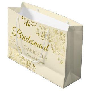Ivory Cream & Gold Lace Elegant Bridesmaid Large Gift Bag