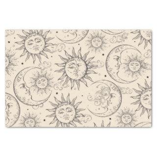 Ivory Cream Magic Vintage Celestial Sun Moon Stars Tissue Paper