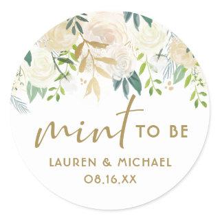 Ivory Watercolor Rose Gold Foil Mint To Be Wedding Classic Round Sticker